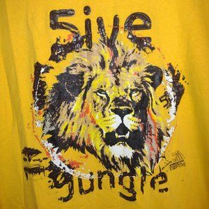 5ive Jungle Yellow Orange Men T-Shirt Size Extra Large XL Lion